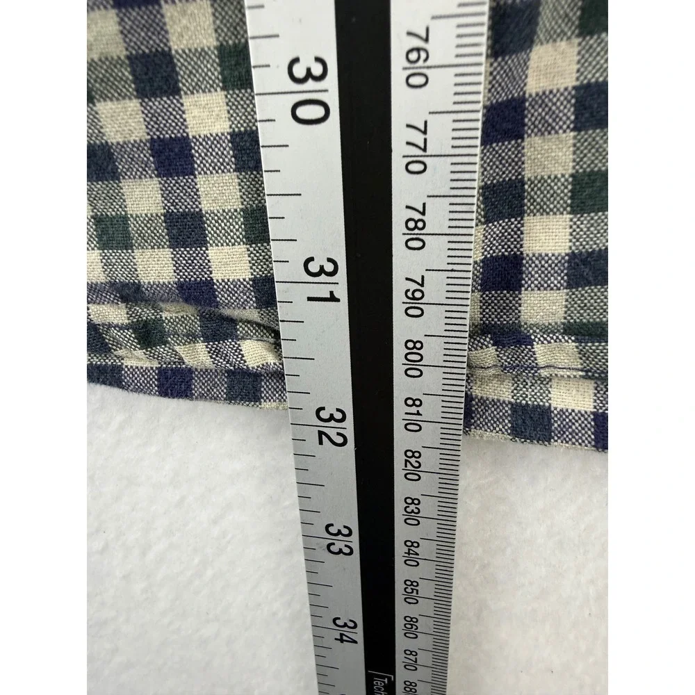 Eddie Bauer Button Down Shirt Mens Large Tall Navy Green Gingham Plaid‎ Cotton